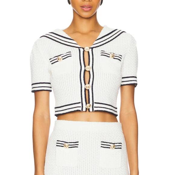 Self-Portrait White and Black Textured Blouse - Picture 6 of 7